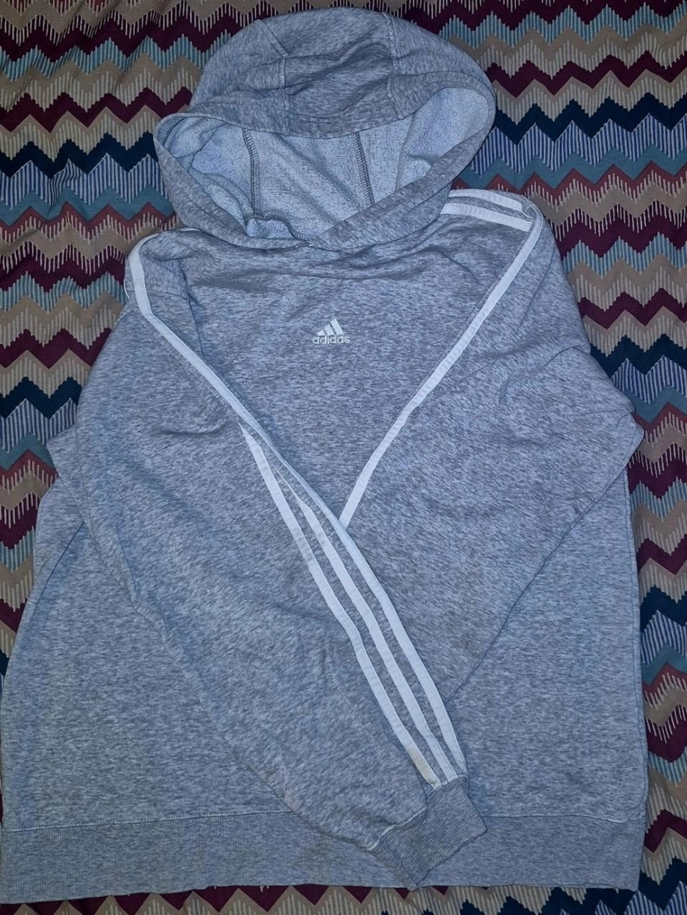 adidas Heather Gray Pullover Hoodie with White Stripes